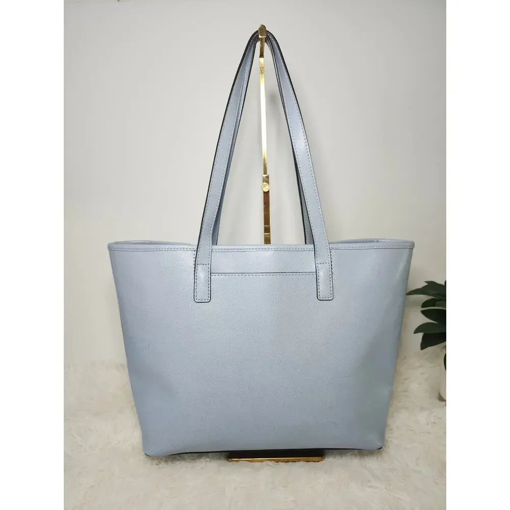 Michael Kors Light Blue Leather Tote with Gold Plaque - Picture 2 of 15